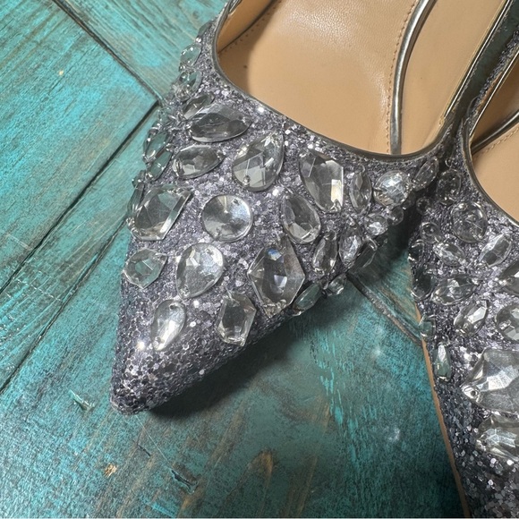 Badgley Mischka Jewel Heels Ulyana Crystal Glitter Bridal Shoes Silver Size 10 - Picture 4 of 7